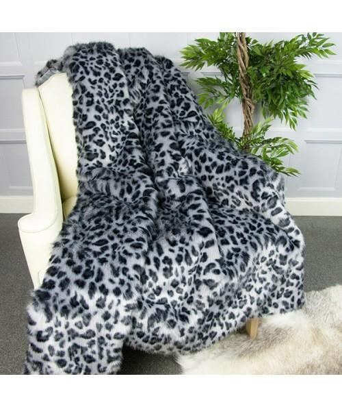 Grey Leopard Faux Fur Throw