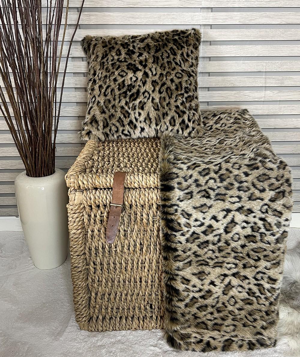 Luxury Wildcat faux fur throw with matching cushion