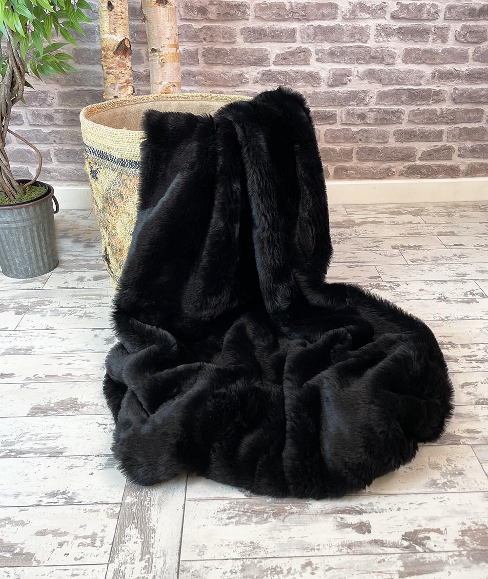 Midnight Black faux fur throw