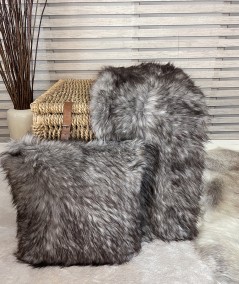 Luxury Coyote faux fur throw and faux fur cushion