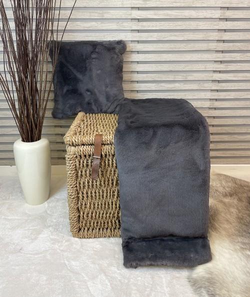 Chelsea Dark Grey faux fur throw with matching cushion