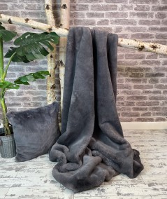 Medium length, plain dark grey fur blanket