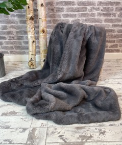 Luxury, graphite grey fake fur bedspread