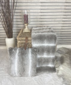 Caribou striped faux fur throw with matching fur cushion