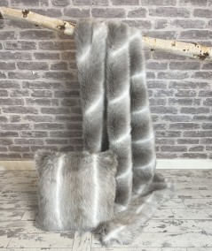 Striped fur blanket or bedspread