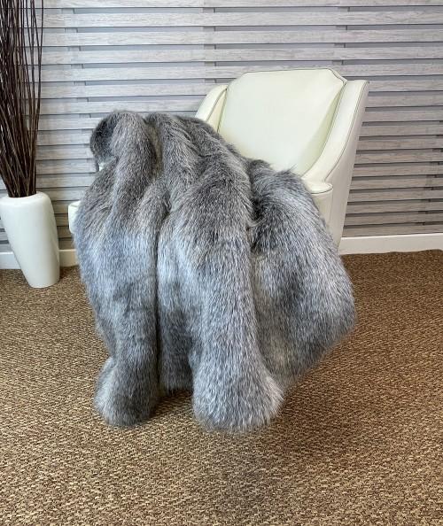 Long haired grey striped fur blanket