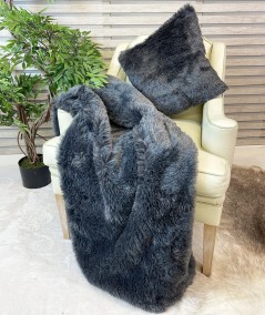 Chessington Grey faux fur throw with faux fur cushion