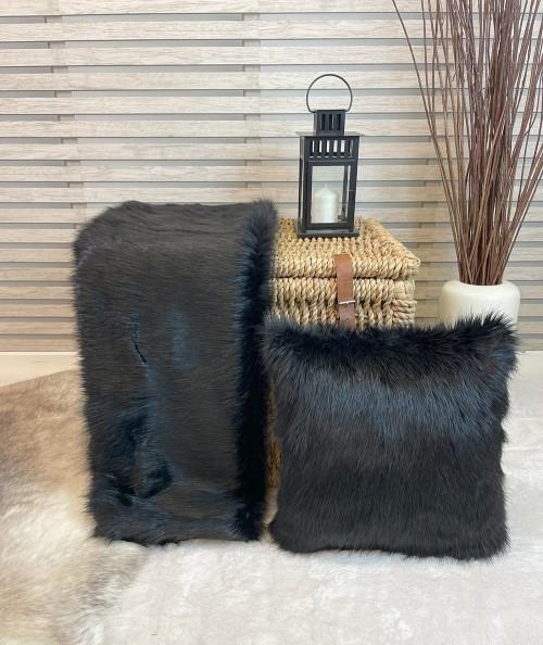 Long haired black fake fur bedspread