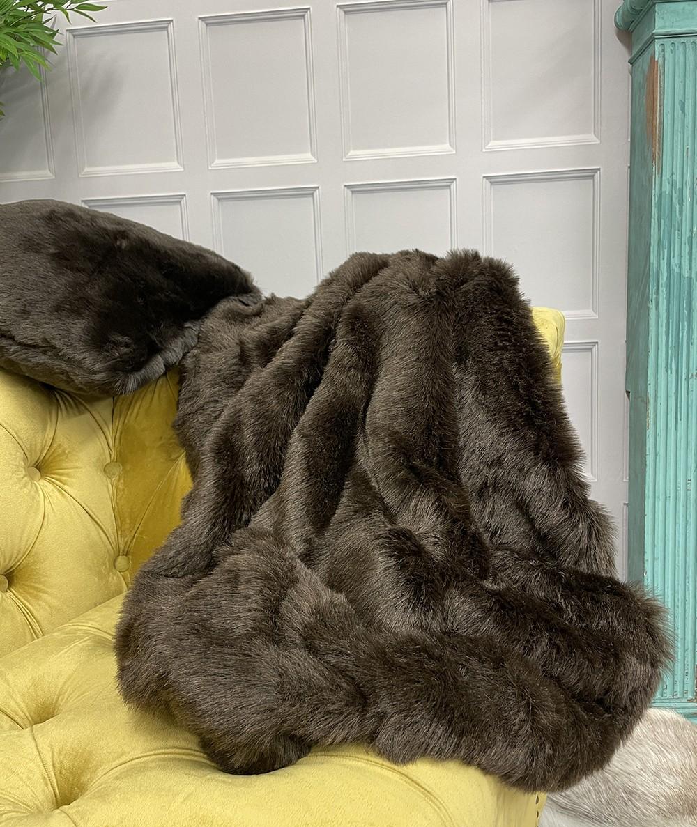 Dark brown Havana faux fur sofa throw