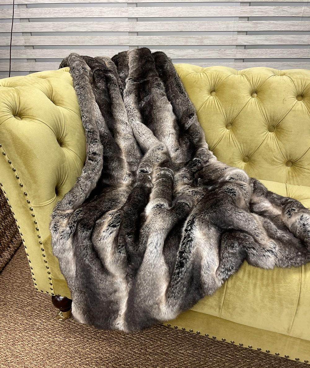 Kensington, large striped faux fur blanket