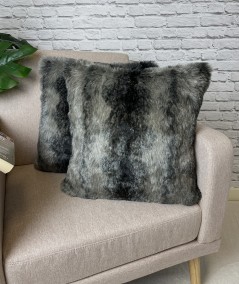 Grey and black striped faux fur cushion cover