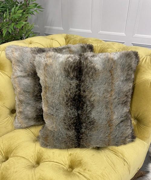 Ashford Grey Brown faux fur cushions