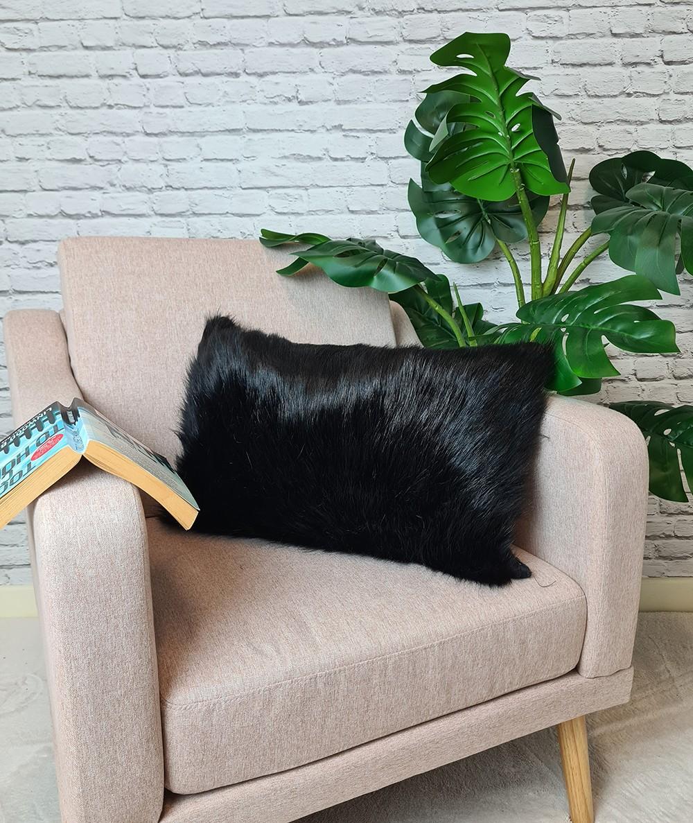 Black Angus rectangular faux fur cushion