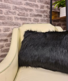 Fluffy rectangular black cushion made with luxurious faux fur