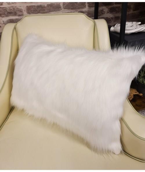 White rectangular cushion in soft fluffy faux fur