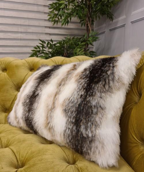 Rectangular striped faux fur cushions