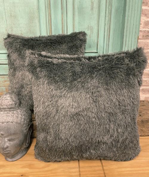 Plain grey faux fur cushion covers