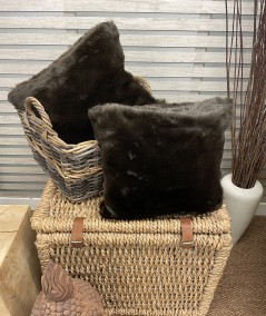 Plain dark brown furry cushion covers