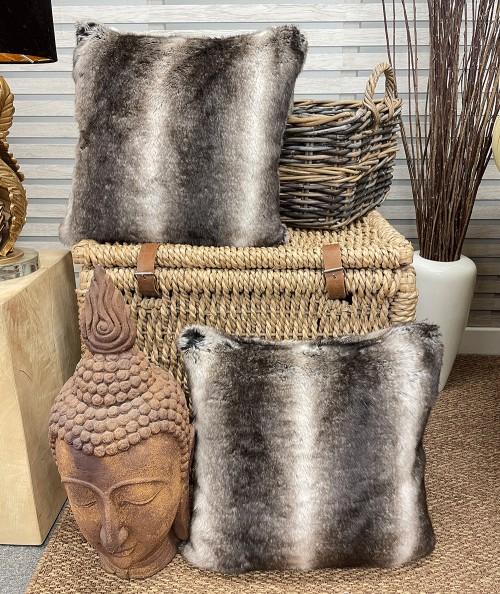 Luxury brown and beige striped fur cushions