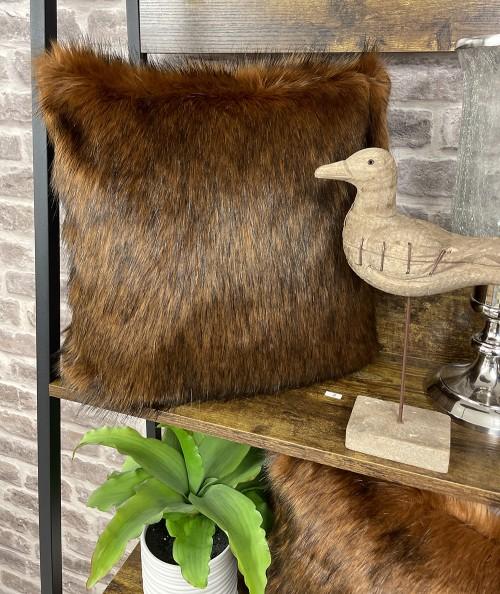 Luxury long haired two tone brown fur cushions