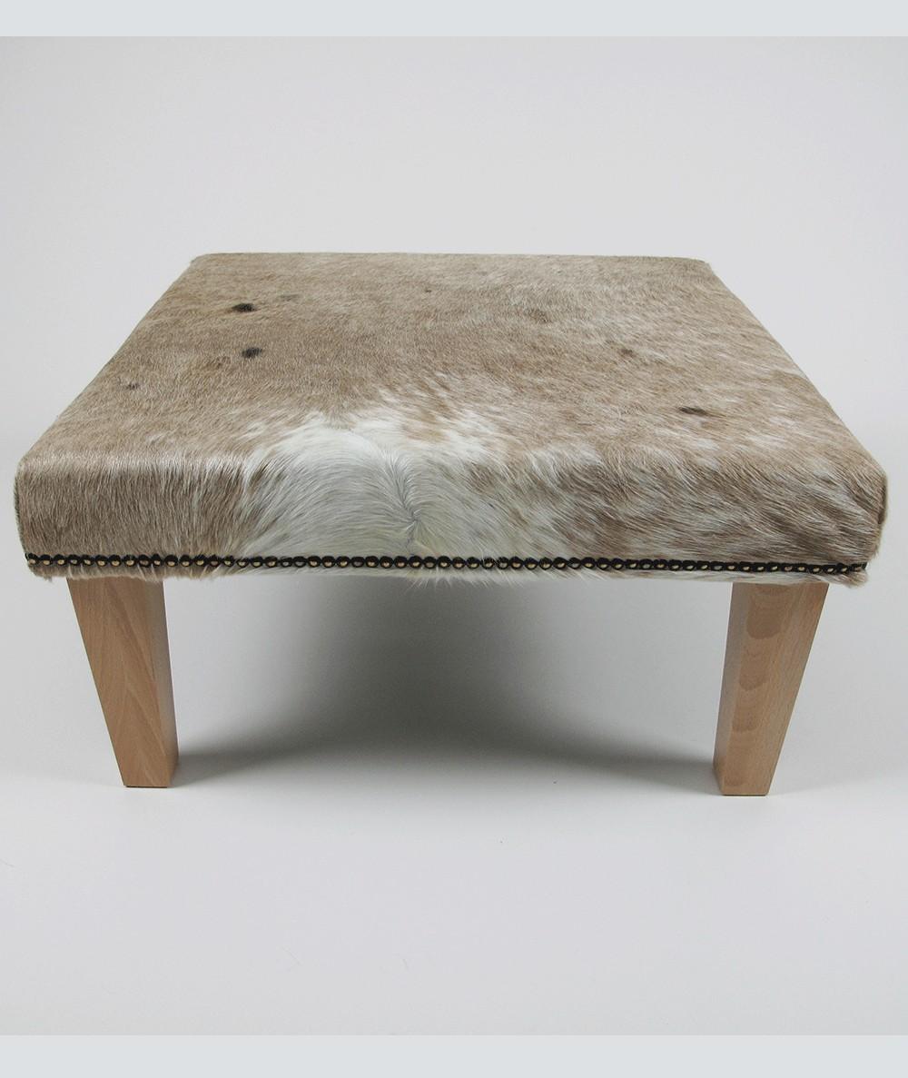 Medium Square Beige Cowhide Footstool 301