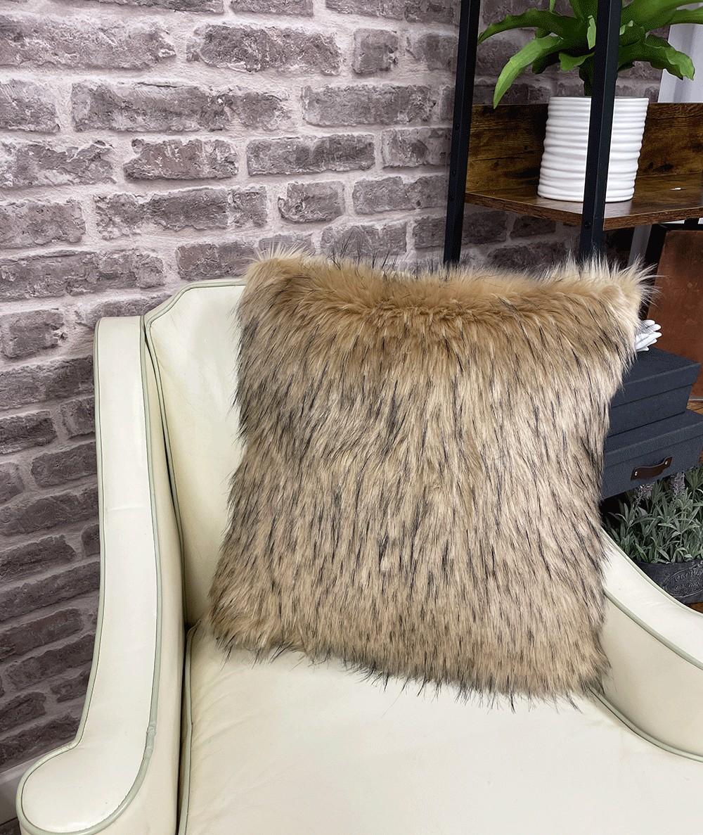 Long haired luxury, beige faux fur cushion covers