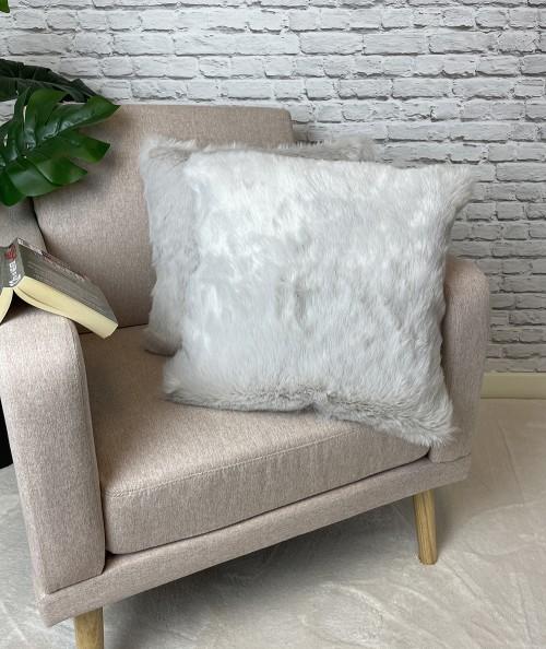 Modern silvery white fur cushion covers