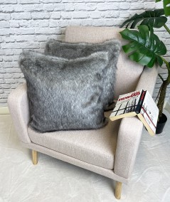 Plain grey fake fur cushion