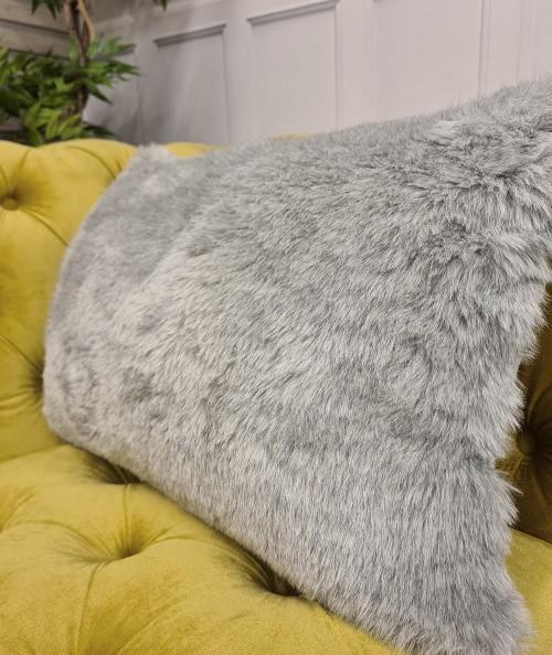 Grey Rectangular Fake Fur Cushions