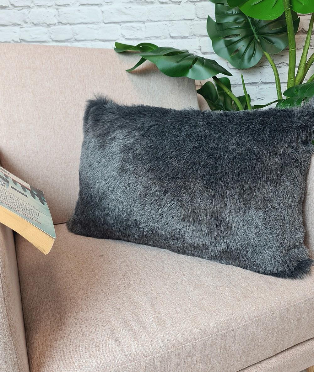 Plain grey rectangular faux fur cushion covers