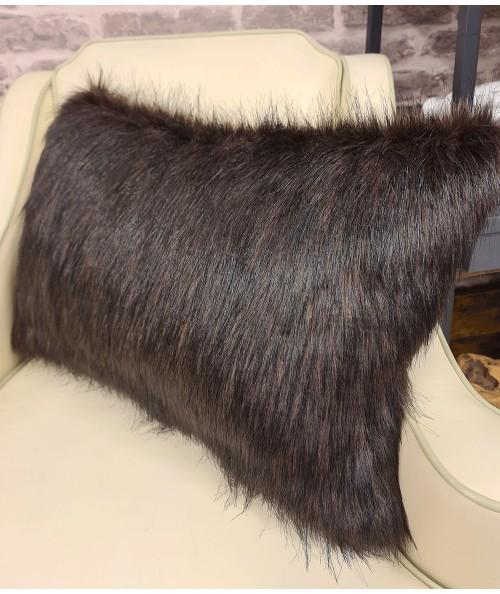 Long haired brown faux fur rectangular cushion covers