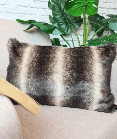 Brown striped rectangular fur cushion covers