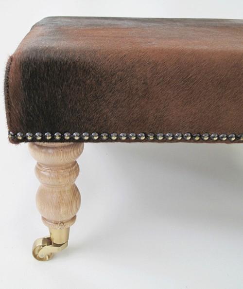 Medium square cow skin footstool in brown 213