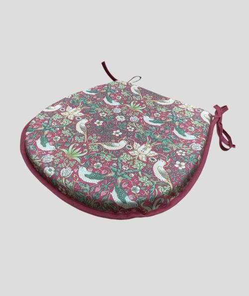 Red floral printed D shaped chair cushion