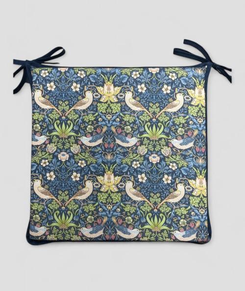 Square Seat Pad Strawberry Thief Navy