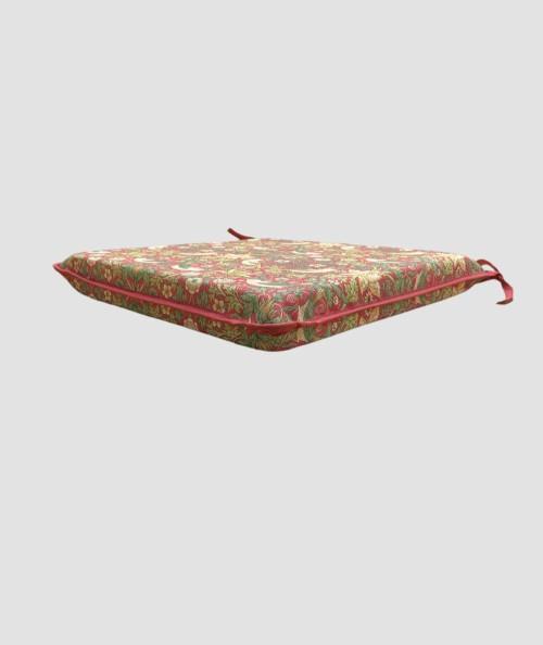 Red floral design square seat cushions with ties