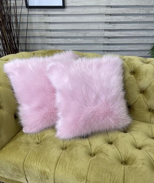 Pink faux fur cushion hotsell