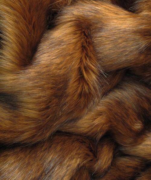 Luxury red brown long haired faux fur fabric