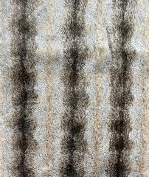 Economy grey and tan striped faux fur fabric