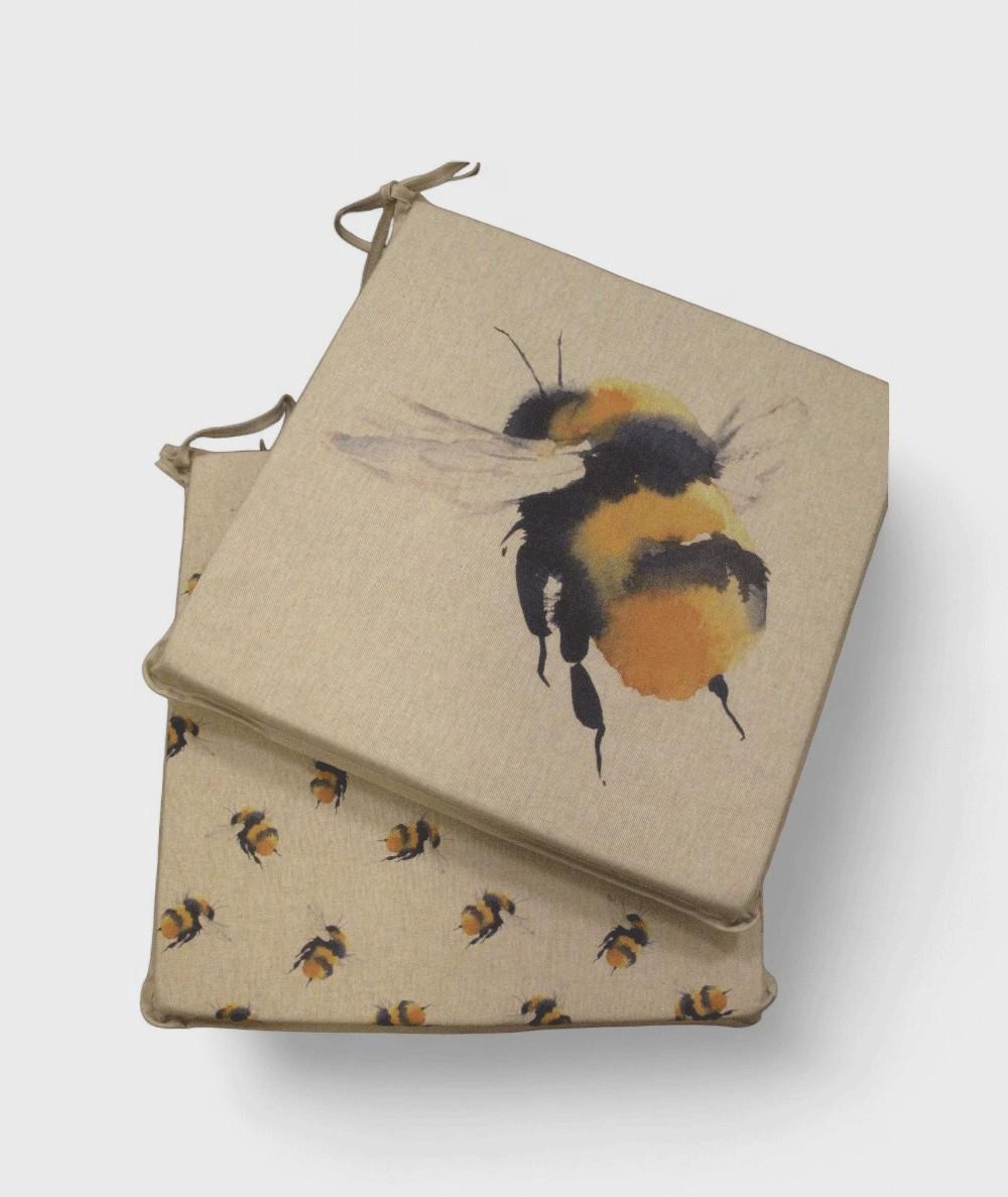 Reversible Bumble Bee square seat pads with ties