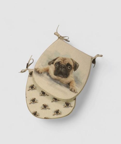 Large Pug reversible classic D seat pads with the small pug design on the reverse