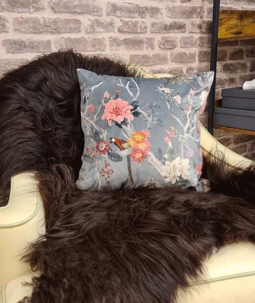 Oriental grey patterned velvet cushions