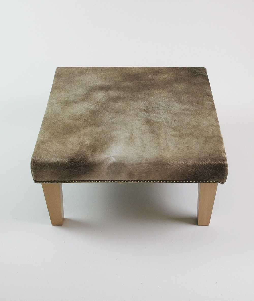 Medium Square Beige Cowhide Footstool 328