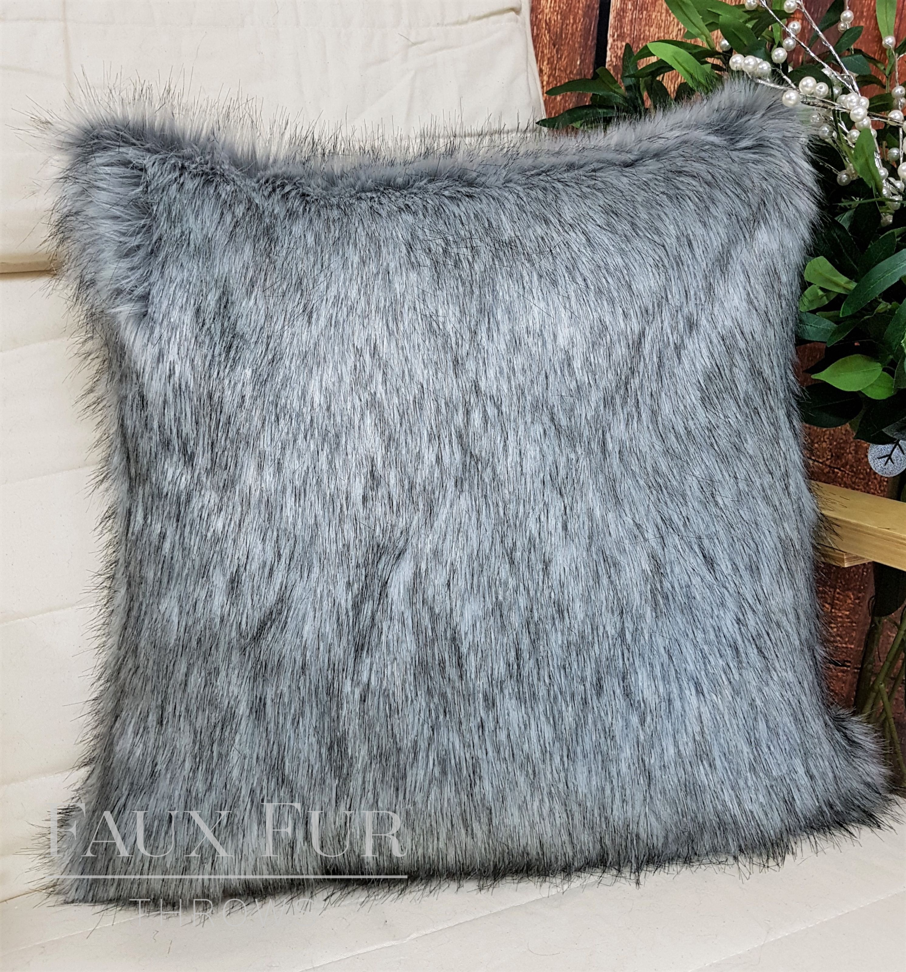 Grey fur throw pillows best sale