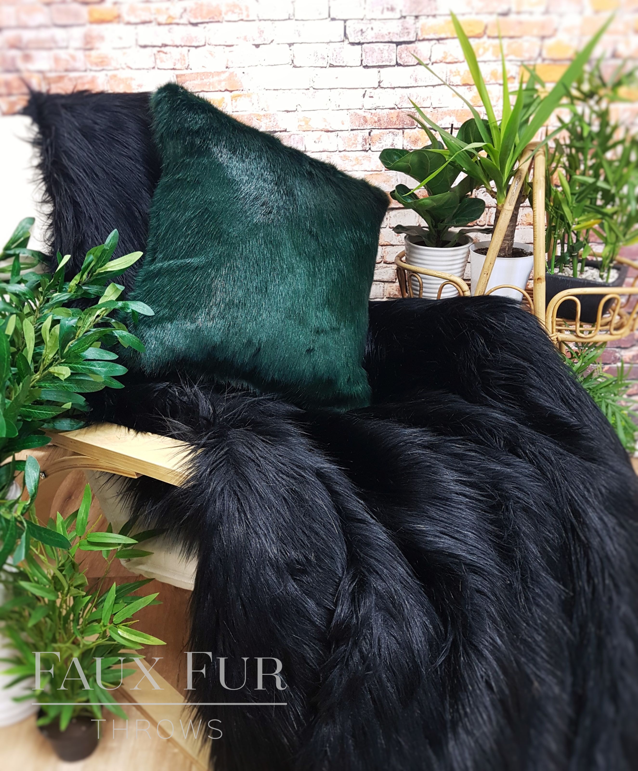 Black faux 2024 fur cushion