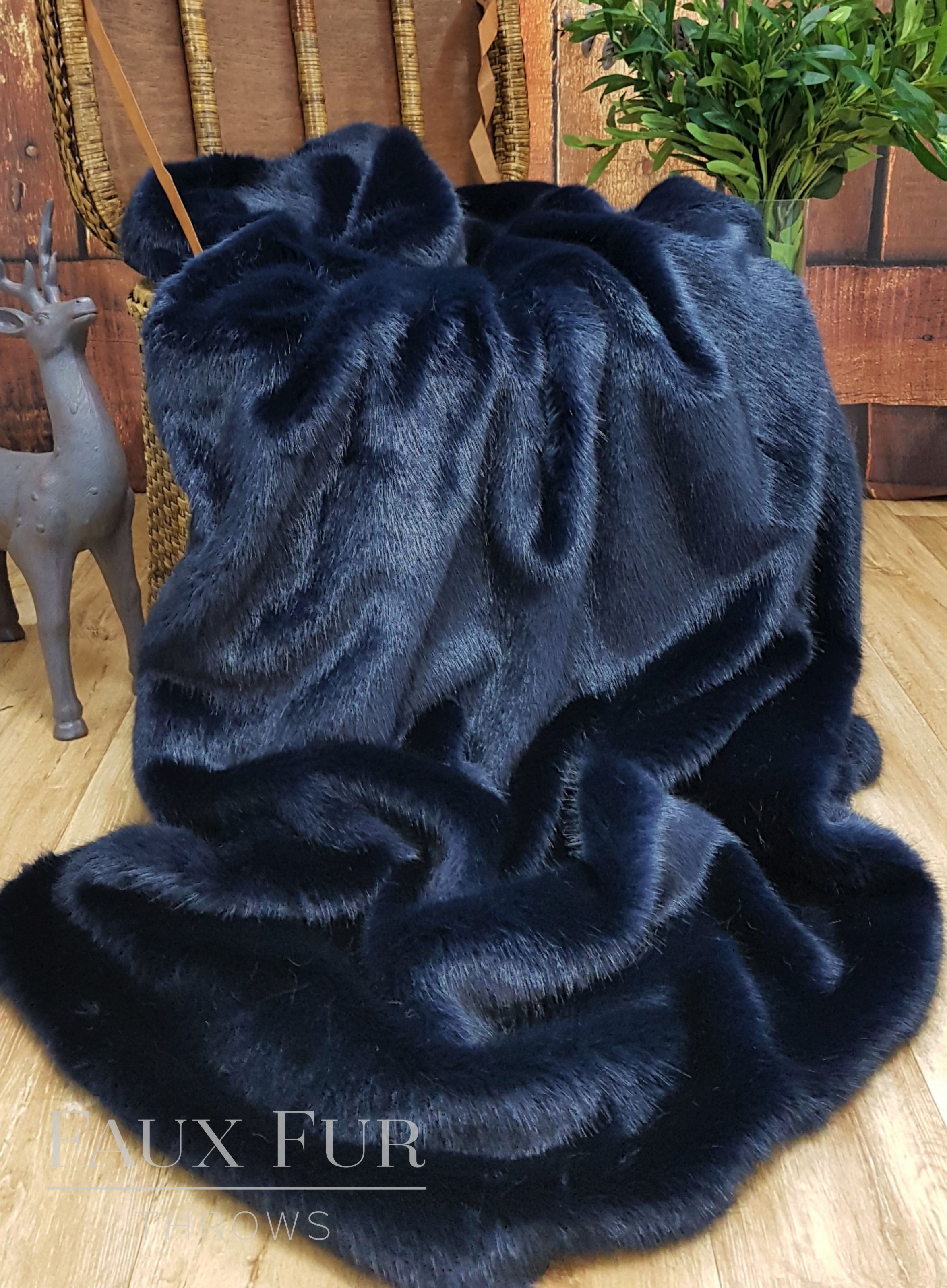 Navy faux fur blanket new arrivals