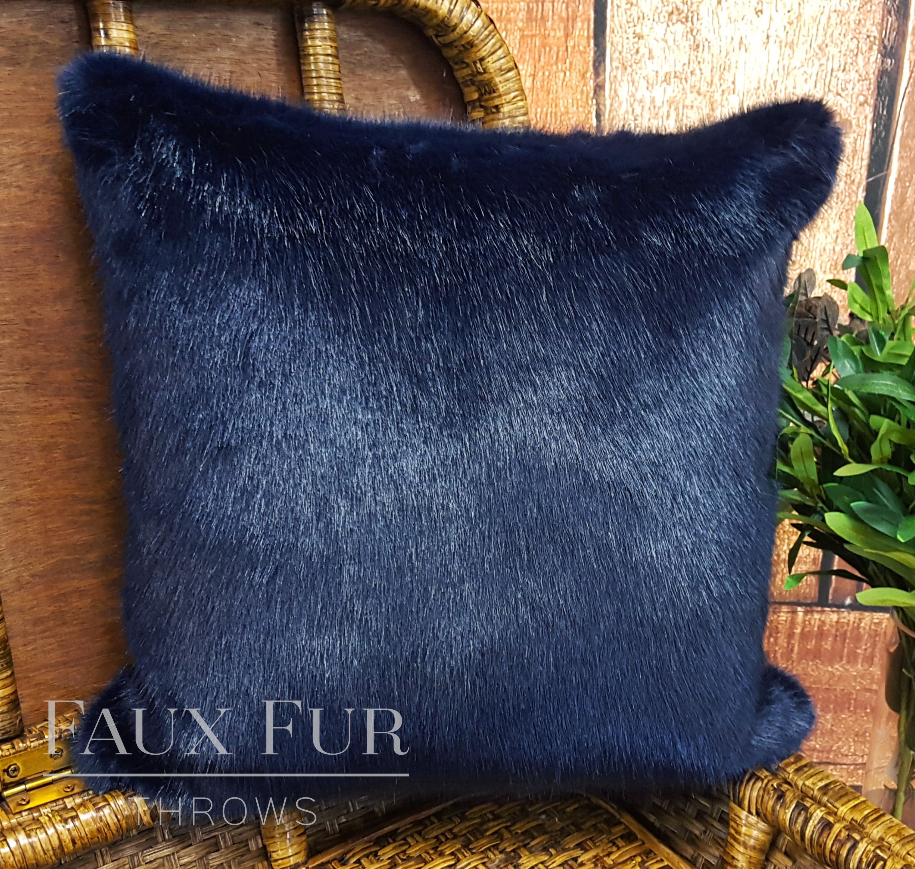 Blue faux fur throw pillows sale