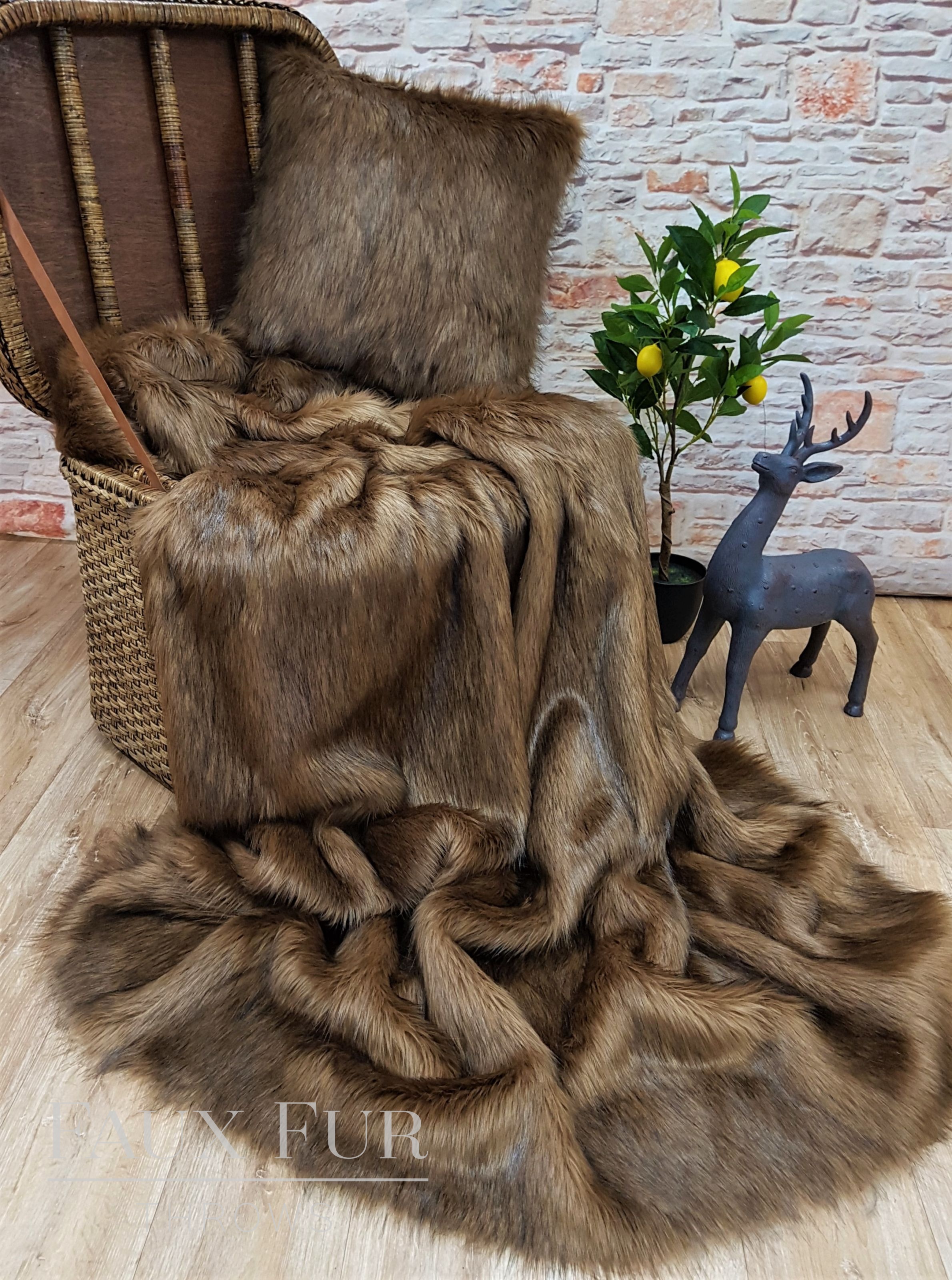 Faux fur throw and hot sale cushions