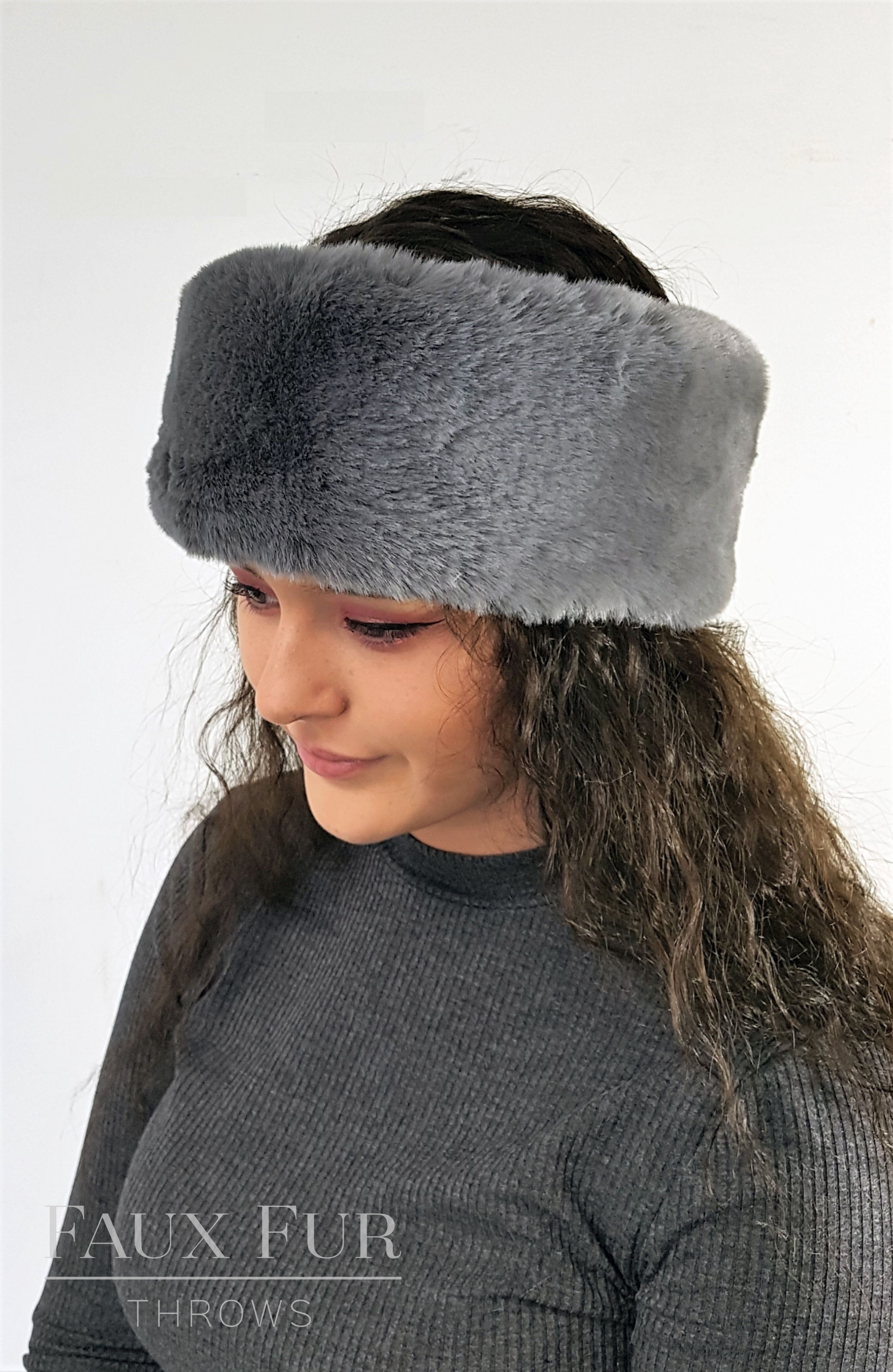 grey faux fur hat